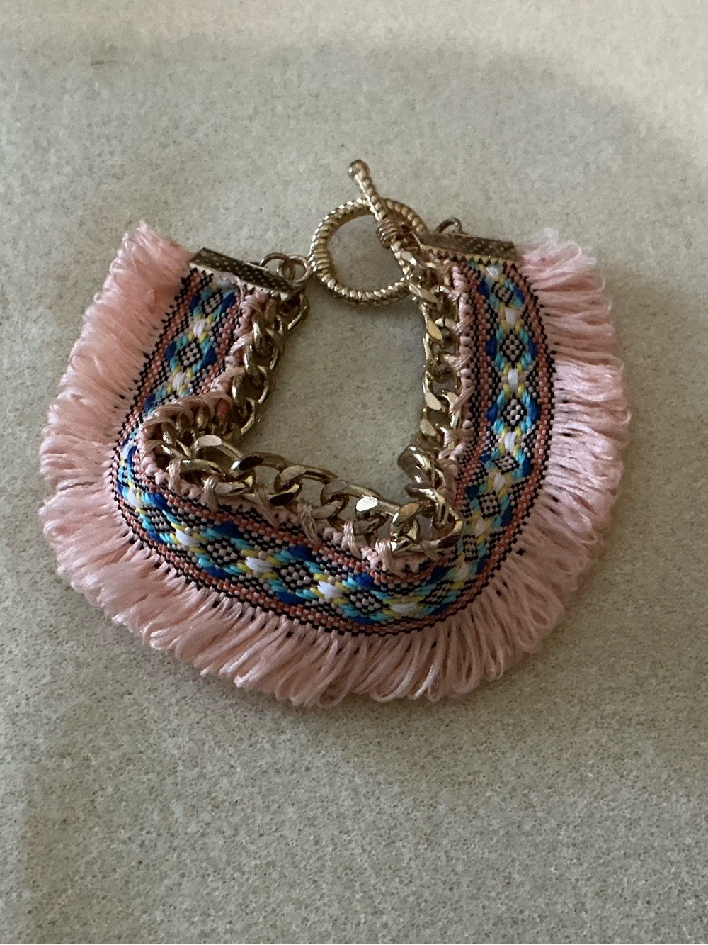 Boho Pink Fringe Chain Bracelet, 7”